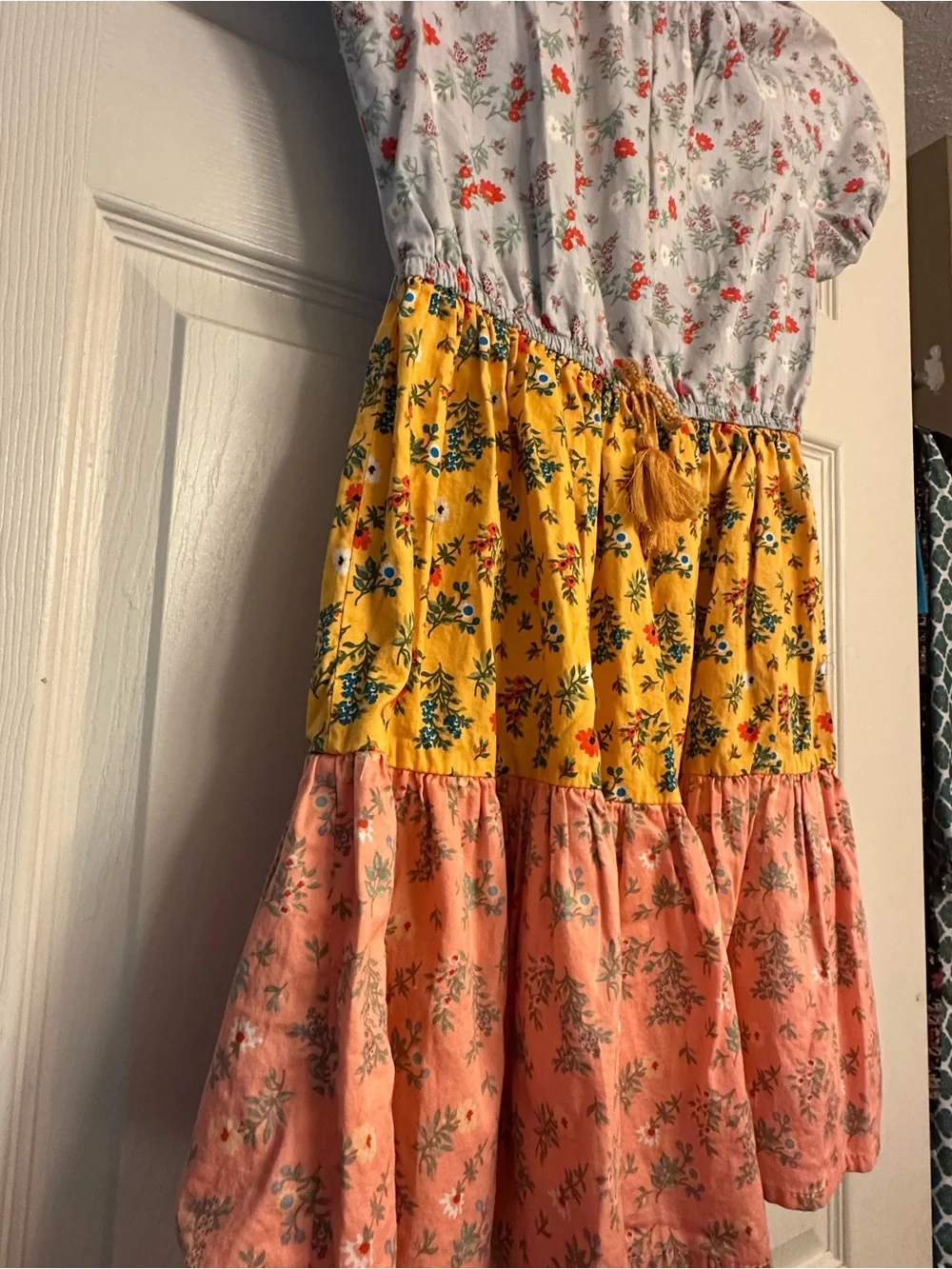 Peek Girls Floral Colorblock Tiered Dress - Yellow, Pink & Light Blue